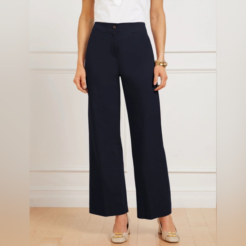 Talbots Wide Ankle Fresh Poplin Pants Size x Indigo Navy Blue Summer Casual